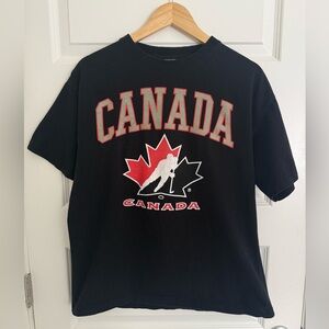 Vintage Team Canada Hockey Spell Out Graphic T Shirt Men's Large Black Rare NHL